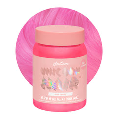 Lime Crime Unicorn Hair Dye Sour Candy bottle pour reveals vibrant pink color payoff.