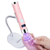 Linssy mini UV light in use showing hands-free operation for convenient gel nail curing