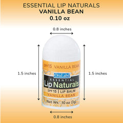 Lip Naturals mini lip balm closeup shows vanilla bean flavor for hydration anywhere.