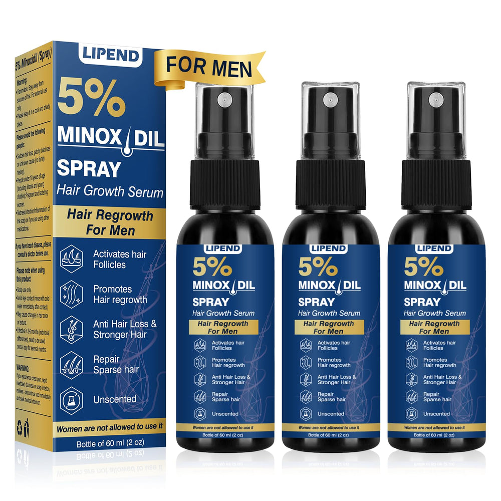Lipend 5% Minoxidil spray bottle for daily hair growth support.