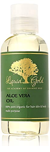 Liquid Gold Inc Aloe Vera Oil bottle close-up highlighting a pure premium formula for skin.