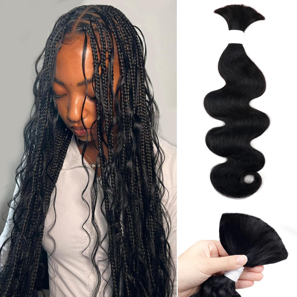 Liqusee braiding hair 20in natural black body wave bulk for versatile boho braids.