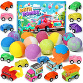Lisotera bath bombs with toys inside reveal surprise pull-back cars during fizzing bath time