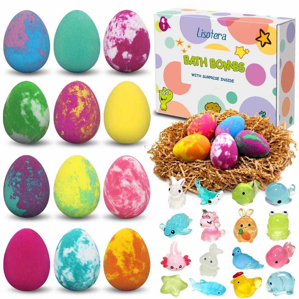 Lisotera dinosaur egg bath bombs with toy inside brighten bath time.