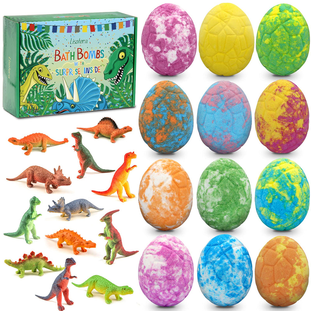 Lisotera Easter Bath Bombs 12-pack with colorful dino eggs for kids' baths