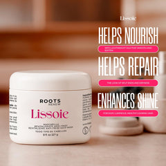 Lissoie Revitalizing Anti-Frizz Mask texture-closeup reveals creamy weightless hydration for fine hair