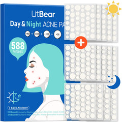 LitBear acne patches packaging close-up highlighting day and night set for continuous care.