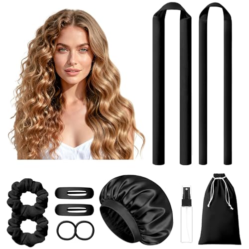 LitBear heatless curlers large-rod waves demonstrate voluminous overnight curls for long hair