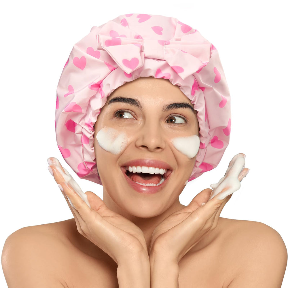 LitBear silk-lined shower cap close-up showing gentle hair protection and frizz reduction.