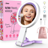 LitBear travel makeup mirror front view with portable design for on-the-go styling.