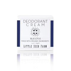 Little Seed Farm blue lotus deodorant-cream jar — aluminum-free formula for sensitive skin.