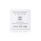 Little Seed Farm unscented deodorant cream jar shows aluminum-free formula for sensitive skin