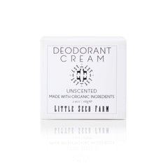 Little Seed Farm unscented deodorant cream jar shows aluminum-free formula for sensitive skin