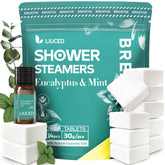LIUCED shower steamers 14-pack packaging for a refreshing morning boost.