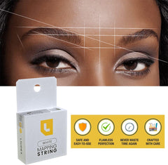 LIUDEX eyebrow marker string in white shown with box cutter for single-handed workflow.