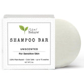 Liv Nature fragrance-free shampoo bar in recyclable packaging for sensitive-skin care.