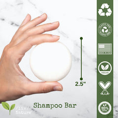 Liv Nature travel shampoo bar shown with compact TSA-friendly case.