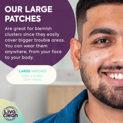 LivaClean LC100CT patches shown overnight on the face for discreet wear.