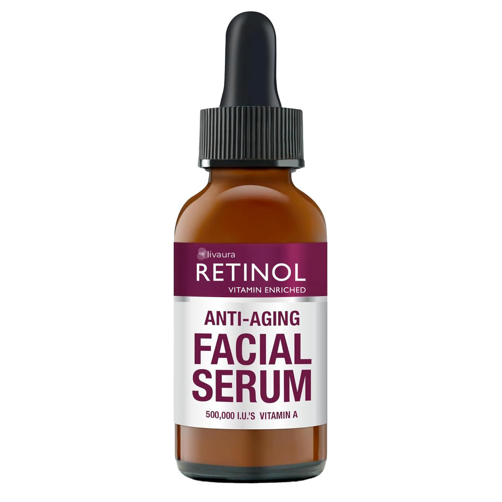 LIVAURA Retinol Anti-Wrinkle Serum bottle shows potent vitamin A for firmer-looking skin.