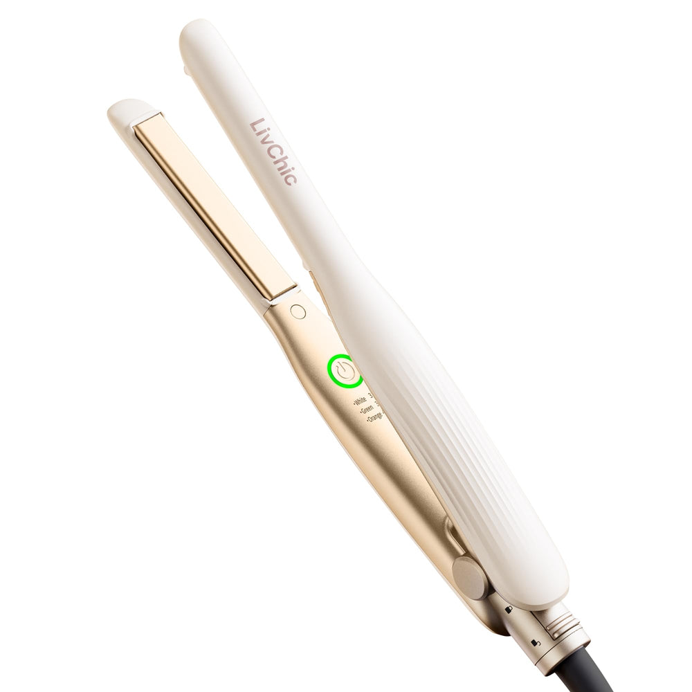 LivChic small flat iron half-inch edge closeup for precise root work and sleek bangs