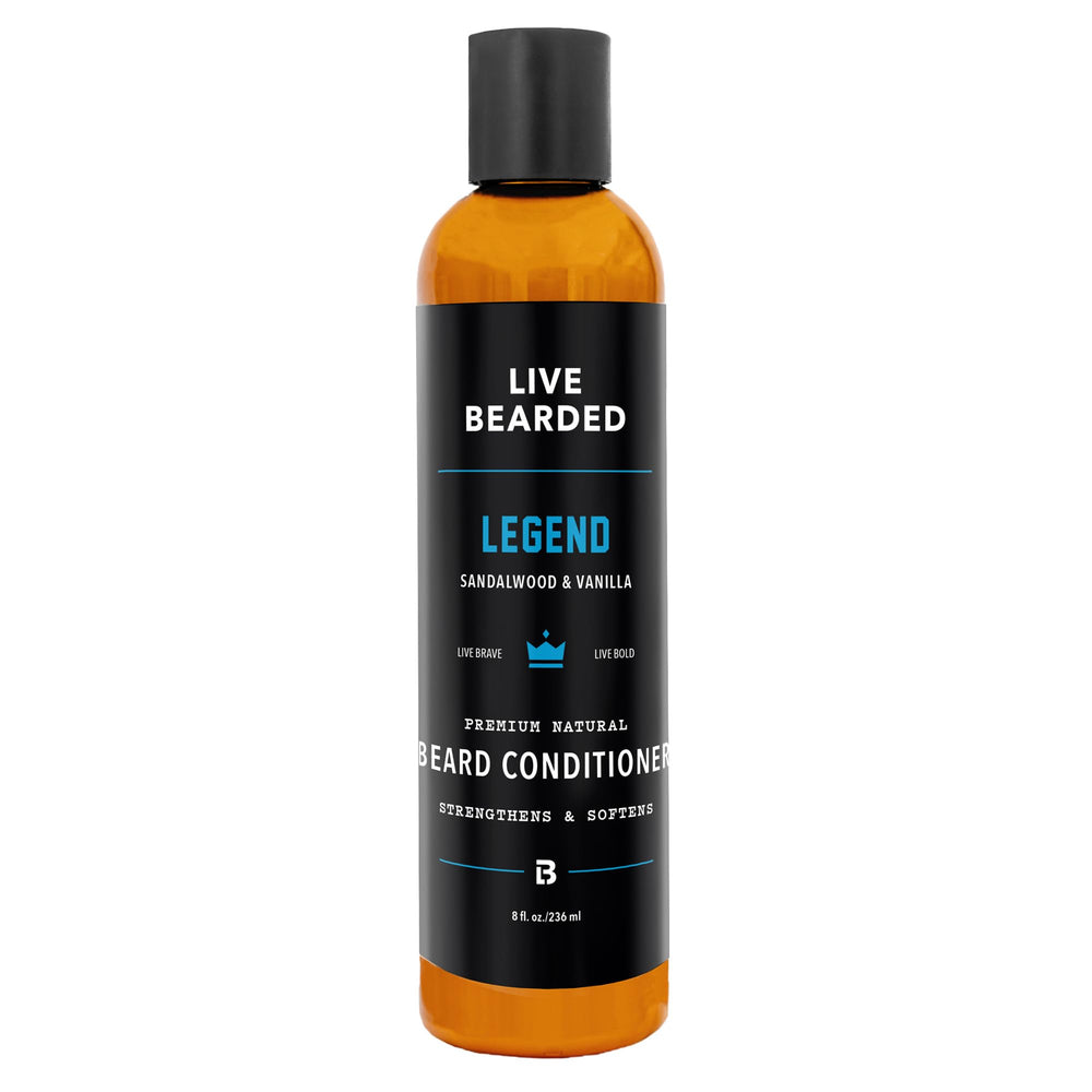 Live Bearded beard conditioner bottle with legend scent promotes smoother, hydrated facial hair