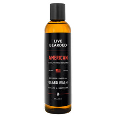 Live Bearded Beard Wash bottle front view showing cleansing formula.