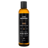 Live Bearded Beard Wash bottle pour shows the 1880 bourbon-citrus scent appeal.