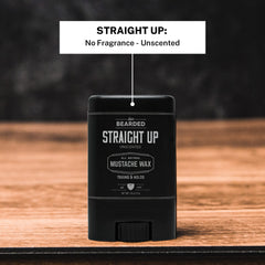 Live Bearded Mustache Wax Stick tube back view highlighting fragrance-free formula.