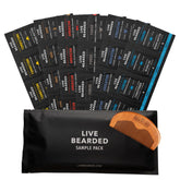 Live Bearded sample pack six scent bottles for travel-friendly beard care and varied scents.