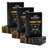 Live Bearded Tombstone bar soap 3-pack front view for rugged daily wash