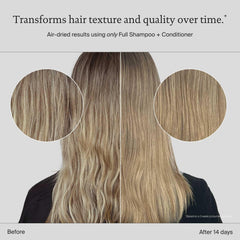 Living Proof Full Conditioner dollop on palm shows creamy texture and detangling potential