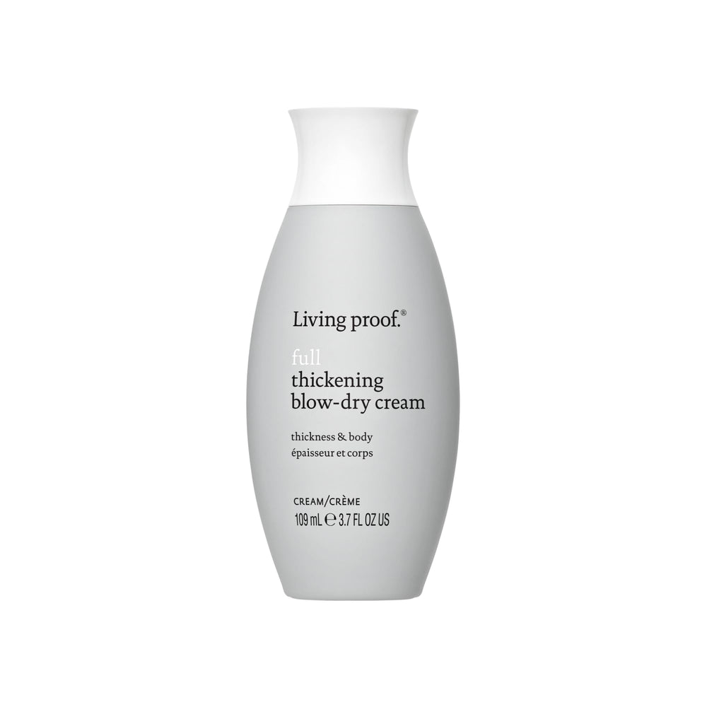 Living Proof Full Thickening Blow-Dry Cream bottle ready for lightweight volume prep.