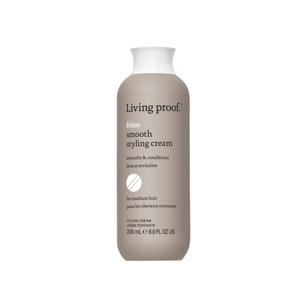 Living Proof No Frizz Smooth Styling Cream bottle for frizz control and sleek hair.