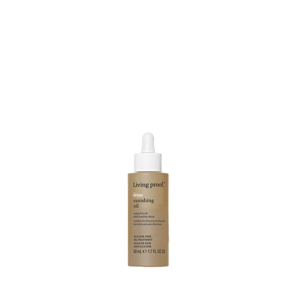 Living Proof No Frizz Vanishing Oil bottle shown for frizz control