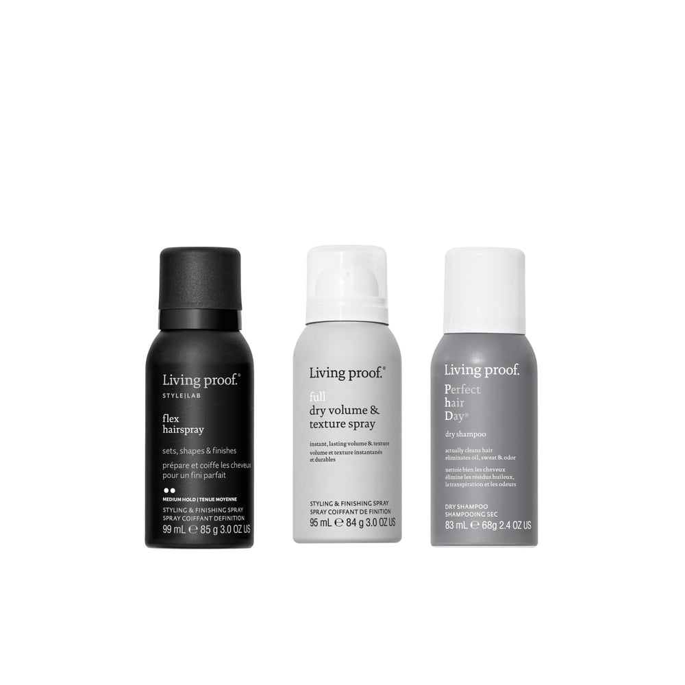 Living Proof travel-size dry stylers bundle boosts volume for on-the-go styling.