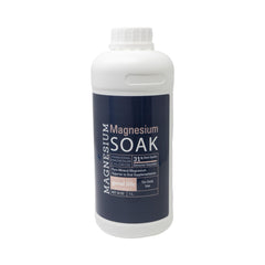 Living the Good Life Naturally magnesium soak bottle emphasizes Zechstein mineral support for skin.