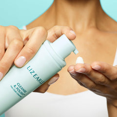 Liz Earle Cleanse & Polish makeup removal action showing cleansing power and instant glow.