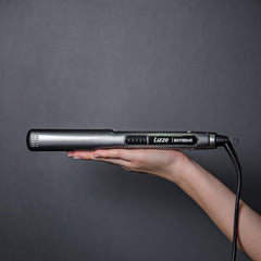 Lizze Extreme Professional Hair Straightener titanium plates close-up highlights smooth glide.