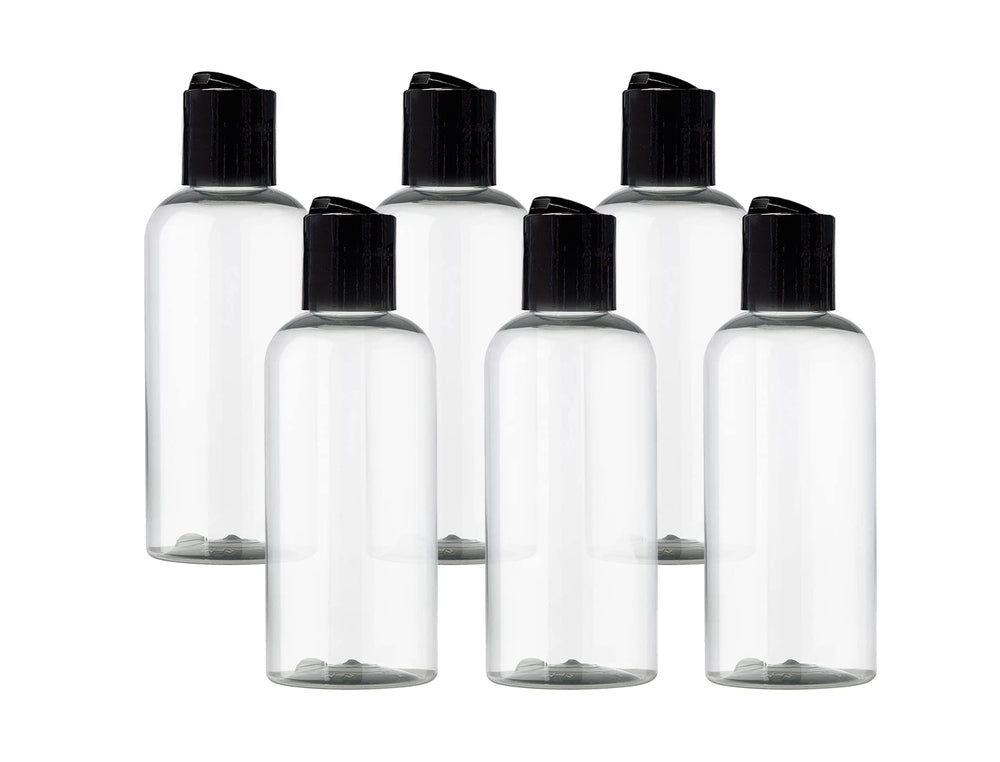 Ljdeals 4oz clear Boston round bottle ready for precise shampoo or lotion dispensing.