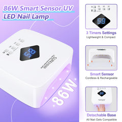 LKE cordless UV nail lamp with auto sensor display enabling hands free curing