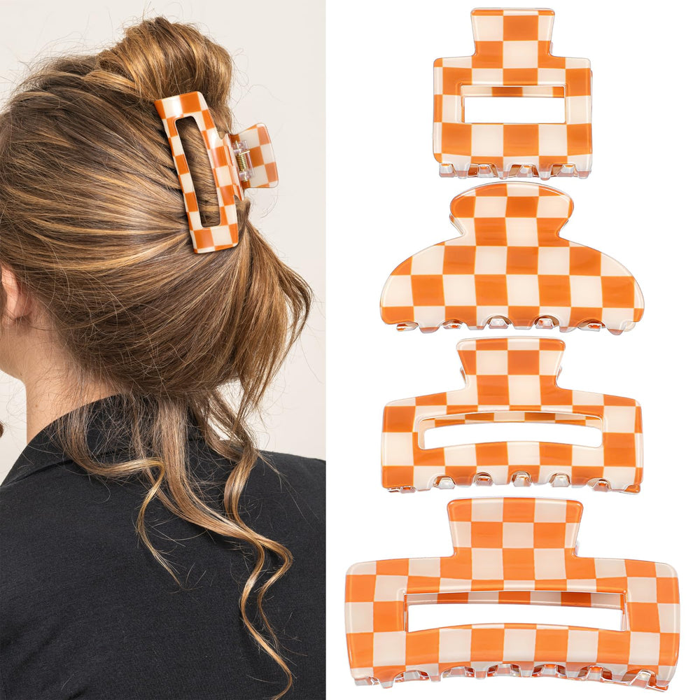 LLOUSSAK oversized rectangle checkered clip in orange-white for thick hair