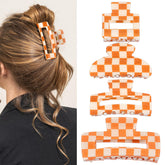 LLOUSSAK oversized rectangle checkered clip in orange-white for thick hair