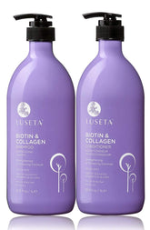L LUSETA Biotin & Collagen Shampoo bottle boosts volume for thicker hair.
