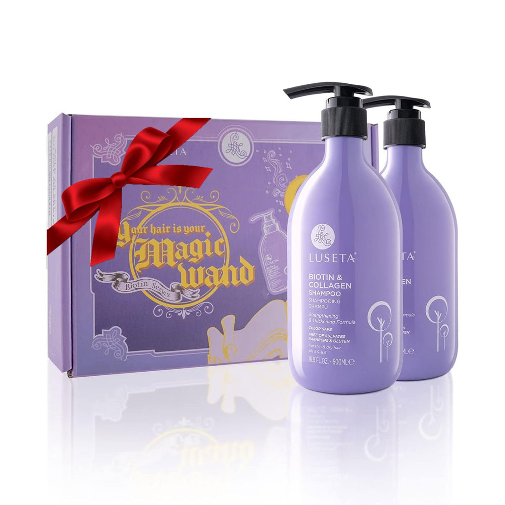 L LUSETA biotin collagen shampoo bottle for fuller hair appearance
