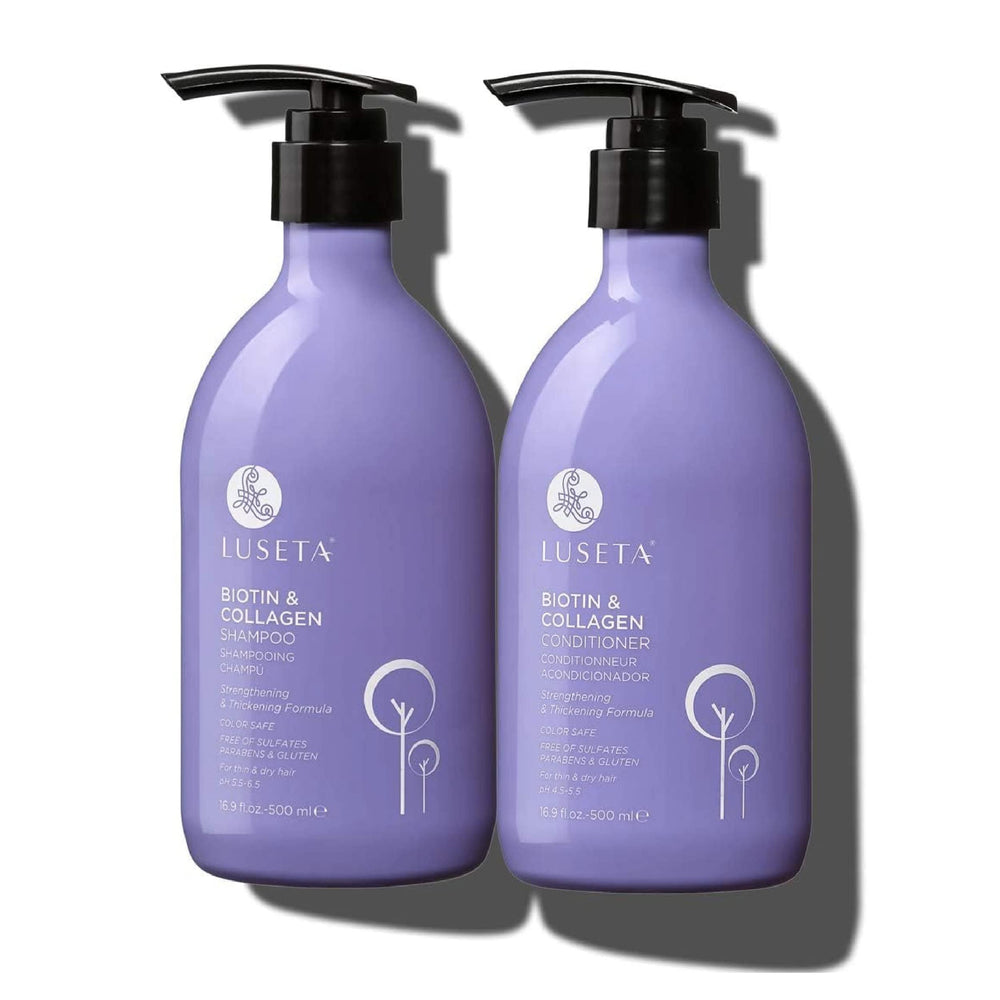 L Luseta Biotin Shampoo bottle highlights sulfate-free formula for healthier hair