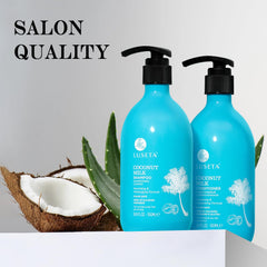 L LUSETA Coconut Milk Shampoo lather image highlights creamy cleansing and moisture.