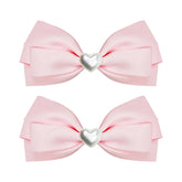 LMYMHMLM pink hair bow front view with fabric-wrapped clip for secure wear