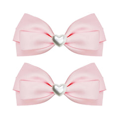 LMYMHMLM pink hair bow front view with fabric-wrapped clip for secure wear