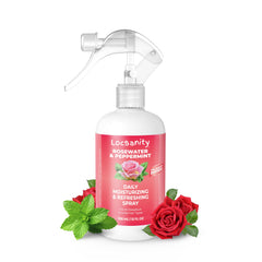 Locsanity daily moisturizing spray bottle highlights rose water hydration for healthier locs.