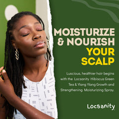 Locsanity Hibiscus Green Tea Spray ingredients closeup showing nourishing botanicals